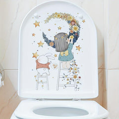 Moon Flower Girl Star Waterproof Toilet Sticker Bathroom Decoration