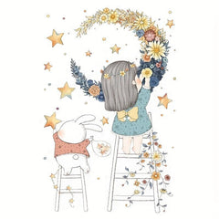 Moon Flower Girl Star Waterproof Toilet Sticker Bathroom Decoration