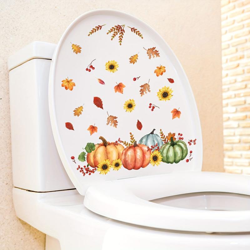 Autumn Maple Leaf Pumpkin Toilet Sticker Bathroom Decor