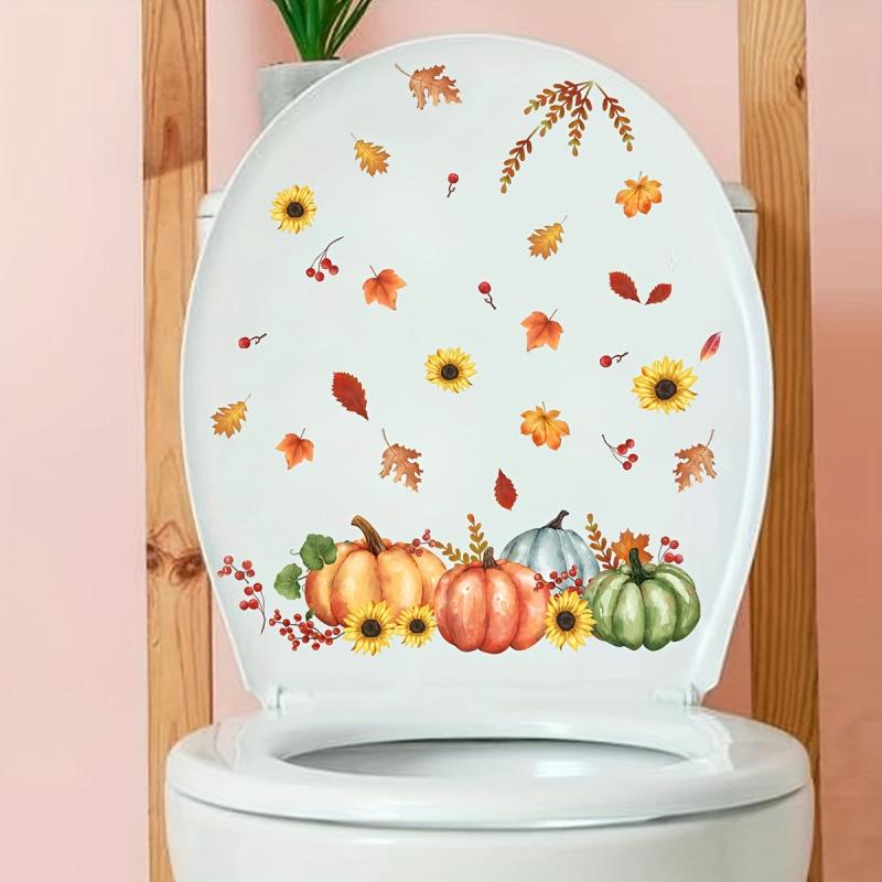 Autumn Maple Leaf Pumpkin Toilet Sticker Bathroom Decor