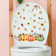 Autumn Maple Leaf Pumpkin Toilet Sticker Bathroom Decor