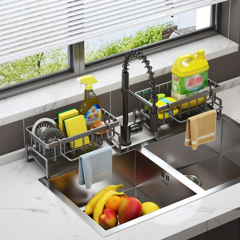 Sink Caddy Organizer Stainless Steel Soap Sponge Holder Sink Storage Rack
