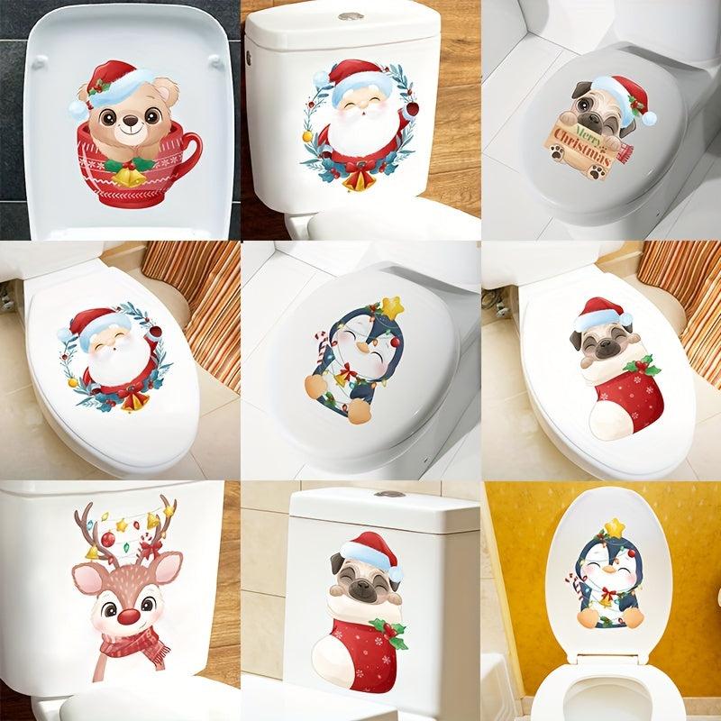 Merry Christmas Toilet Seat Stickers Self Adhesive Bathroom Wall Decals Fish