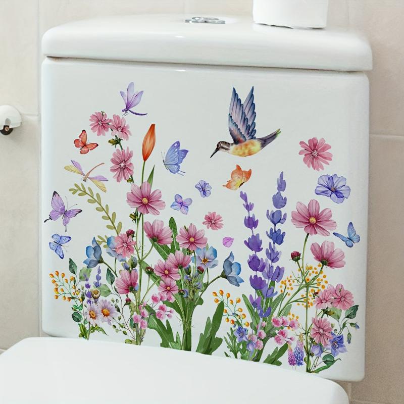 Butterfly Dragonfly Bird Flower Leaf Wall Sticker Toilet Decoration Self adhesiv