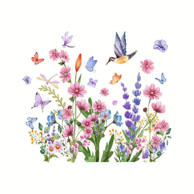Butterfly Dragonfly Bird Flower Leaf Wall Sticker Toilet Decoration Self adhesiv