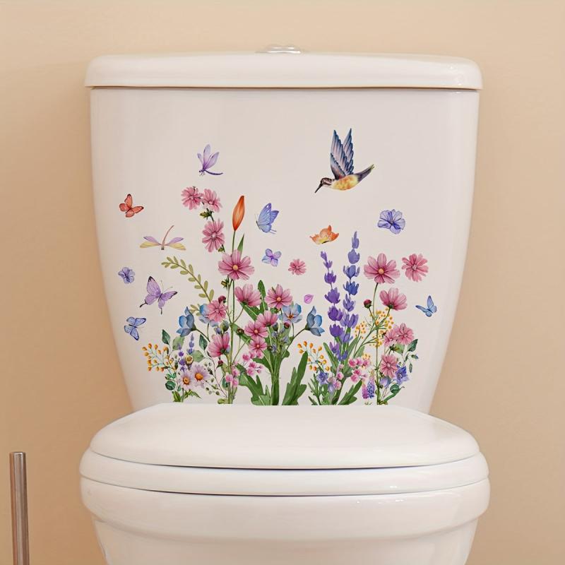 Butterfly Dragonfly Bird Flower Leaf Wall Sticker Toilet Decoration Self adhesiv