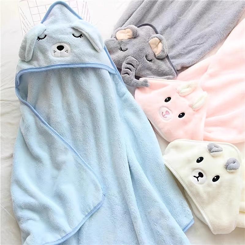 Soft Coral Fleece Baby Hooded Bath Towel Absorbent Bath Robe With Hood