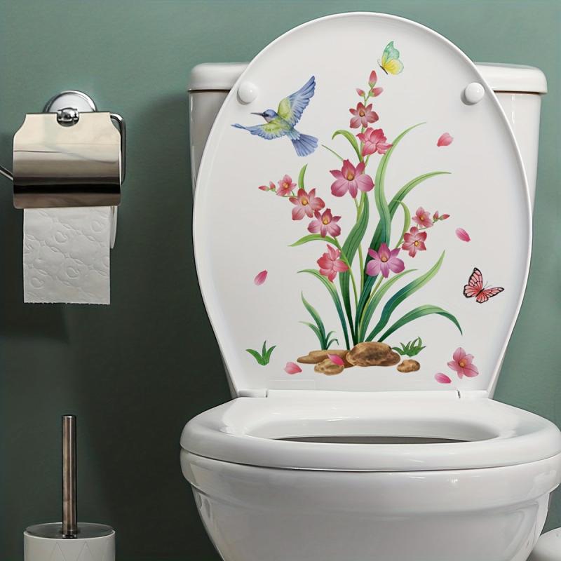 Flowers Bird Toilet Stickers Self Adhesive Bathroom Accessories