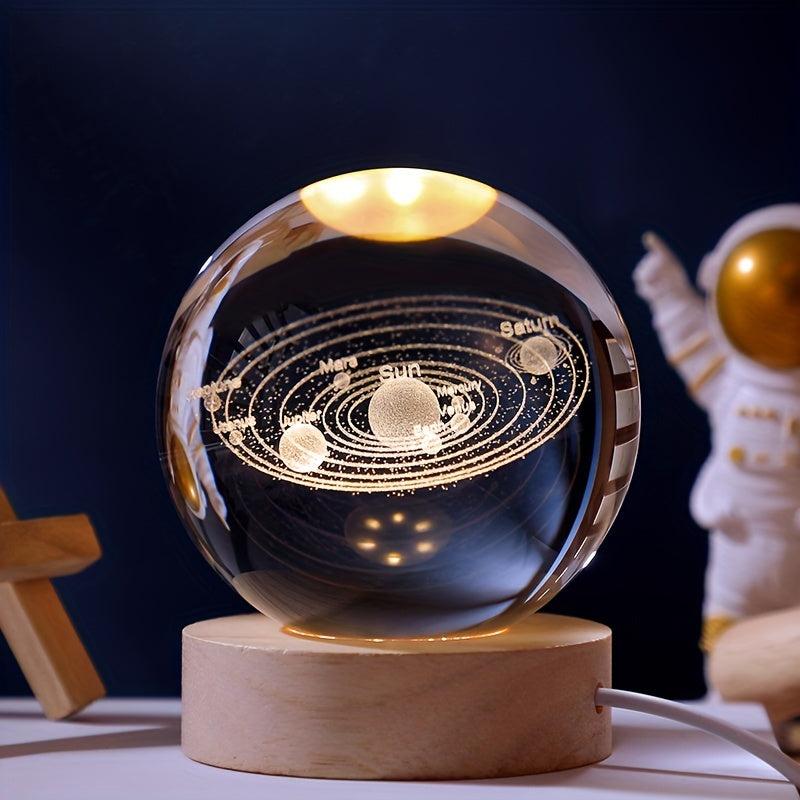 3D Solar System Crystal Ball Night Light Planet Laser Engraving