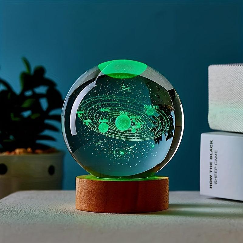 3D Solar System Crystal Ball Night Light Planet Laser Engraving