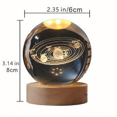 3D Solar System Crystal Ball Night Light Planet Laser Engraving