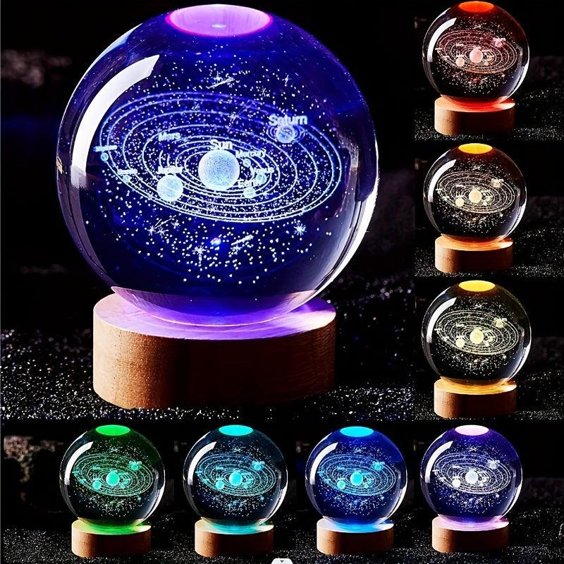 3D Solar System Crystal Ball Night Light Planet Laser Engraving