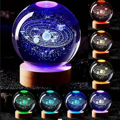 3D Solar System Crystal Ball Night Light Planet Laser Engraving