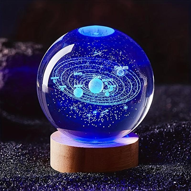 3D Solar System Crystal Ball Night Light Planet Laser Engraving