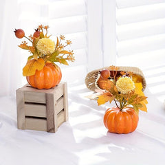 Fall Pumpkin Decoration with Maple Leaves and Berries Artificial Potted Plant