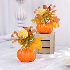 Fall Pumpkin Decoration with Maple Leaves and Berries Artificial Potted Plant