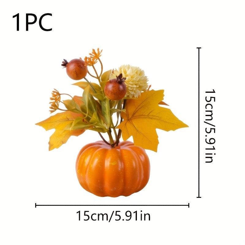 Fall Pumpkin Decoration with Maple Leaves and Berries Artificial Potted Plant