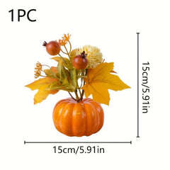 Fall Pumpkin Decoration with Maple Leaves and Berries Artificial Potted Plant