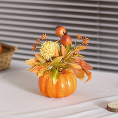 Fall Pumpkin Decoration with Maple Leaves and Berries Artificial Potted Plant