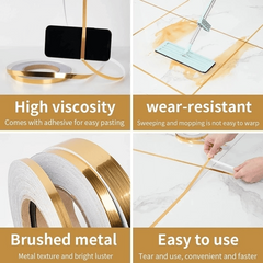 Golden Silvery Floor Edging Waterproof Wall Stickers Self Adhesive Tile Tape