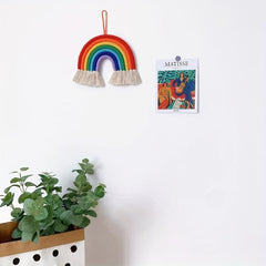 Colorful Hand woven Rainbow Pom Pom String Wall Hanging Decor