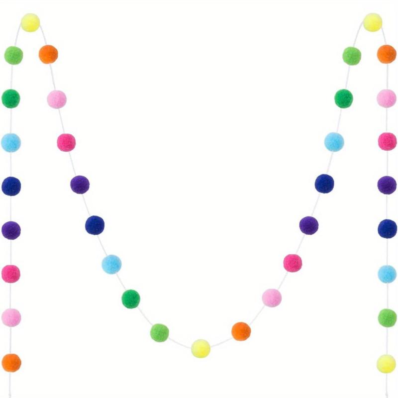 Colorful Hand woven Rainbow Pom Pom String Wall Hanging Decor
