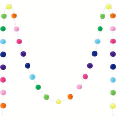 Colorful Hand woven Rainbow Pom Pom String Wall Hanging Decor