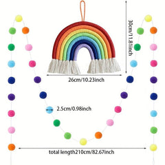 Colorful Hand woven Rainbow Pom Pom String Wall Hanging Decor