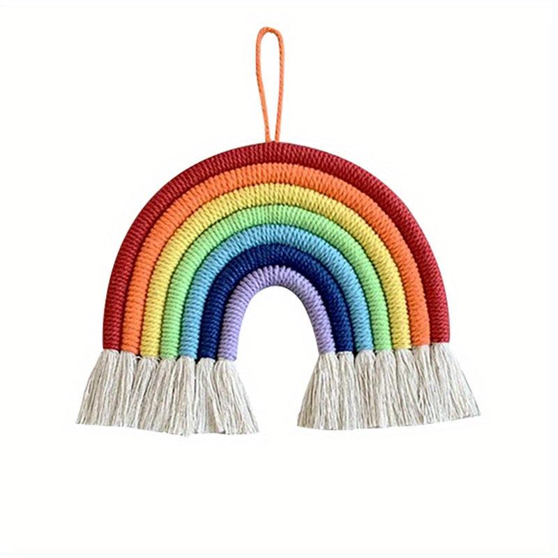 Colorful Hand woven Rainbow Pom Pom String Wall Hanging Decor