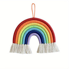 Colorful Hand woven Rainbow Pom Pom String Wall Hanging Decor