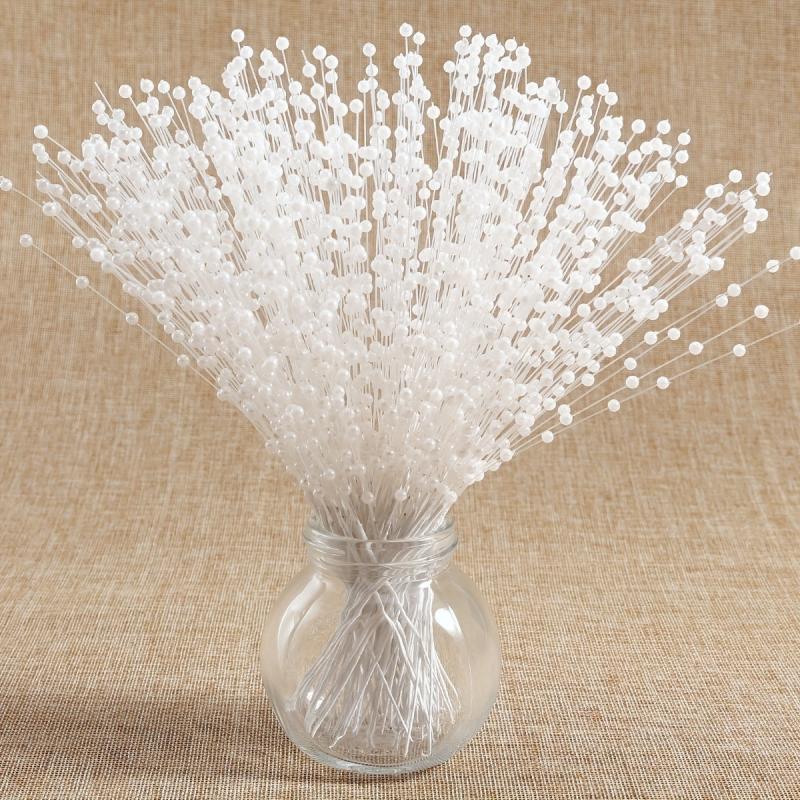 10pcs 4mm Faux Pearl Spray Bead Wedding Bouquet Flowers Wire Stems