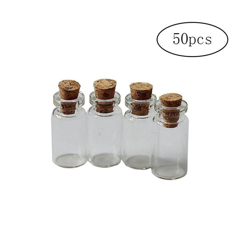 50pcs Mini Glass Bottles w/ Cork Lids DIY & Gifts 1ml 13x18mm