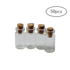 50pcs Mini Glass Bottles w/ Cork Lids DIY & Gifts 1ml 13x18mm