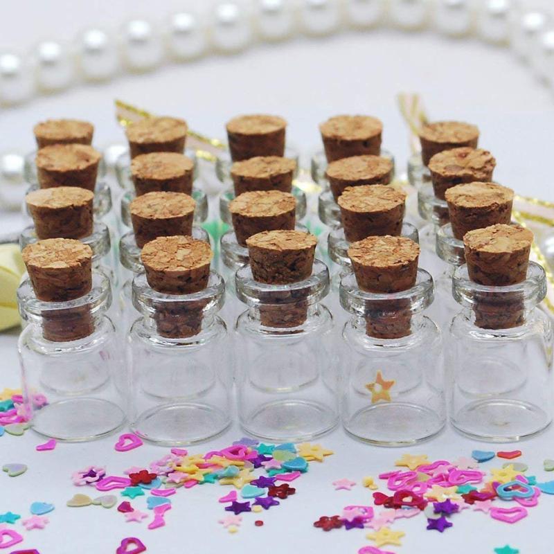 50pcs Mini Glass Bottles w/ Cork Lids DIY & Gifts 1ml 13x18mm