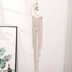Nordic Boho Macrame Dream Catcher with Crystal Stone Pendant - Moon Design