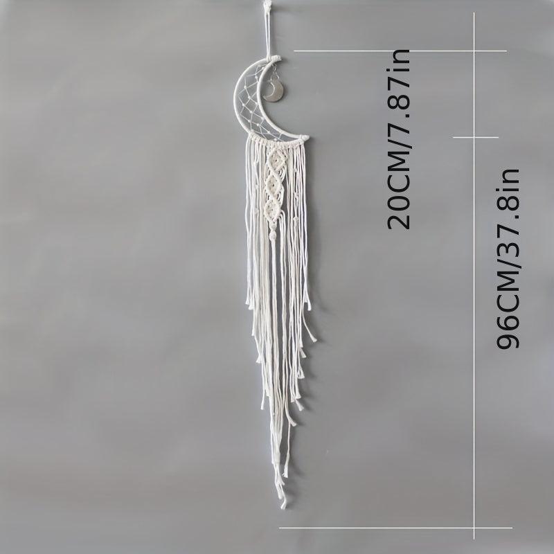 Nordic Boho Macrame Dream Catcher with Crystal Stone Pendant - Moon Design