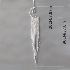 Nordic Boho Macrame Dream Catcher with Crystal Stone Pendant - Moon Design