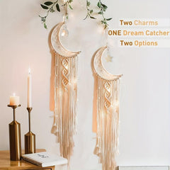 Nordic Boho Macrame Dream Catcher with Crystal Stone Pendant - Moon Design
