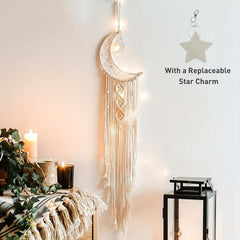 Nordic Boho Macrame Dream Catcher with Crystal Stone Pendant - Moon Design