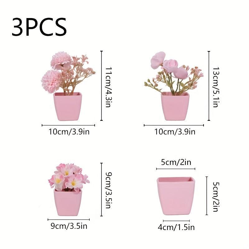 3 Pots Artificial Flowers & Small Plants for Indoor/Outdoor Decor