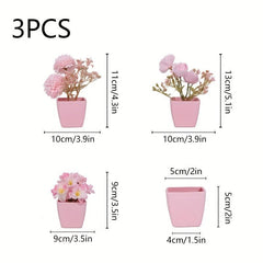 3 Pots Artificial Flowers & Small Plants for Indoor/Outdoor Decor