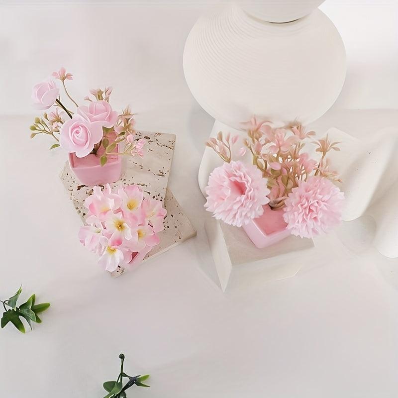 3 Pots Artificial Flowers & Small Plants for Indoor/Outdoor Decor