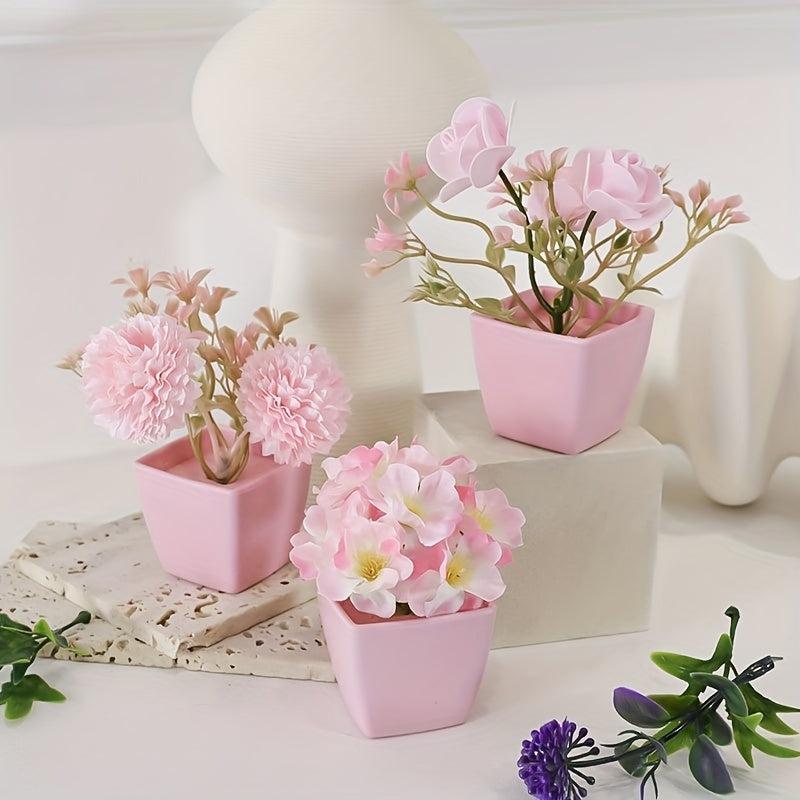 3 Pots Artificial Flowers & Small Plants for Indoor/Outdoor Decor