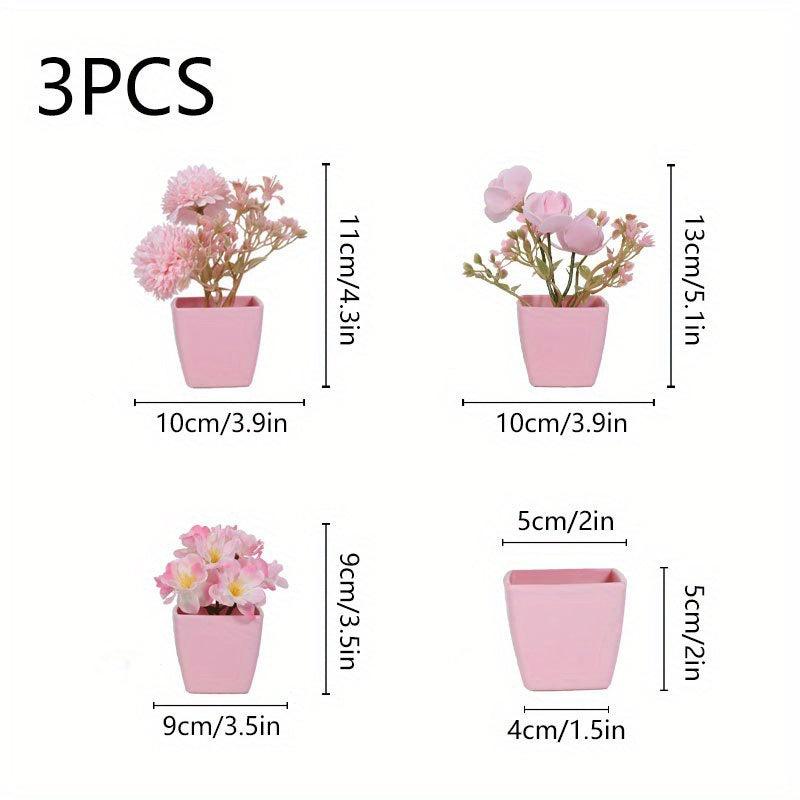 3 Pots Artificial Flowers & Small Plants for Indoor/Outdoor Decor