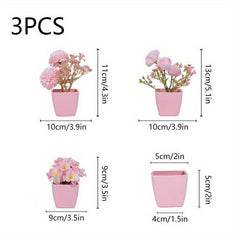 3 Pots Artificial Flowers & Small Plants for Indoor/Outdoor Decor