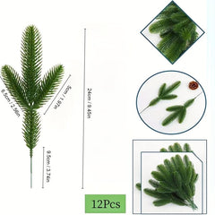 12Pcs Christmas Artificial Green Pine Needles for DIY Wreath Crafts