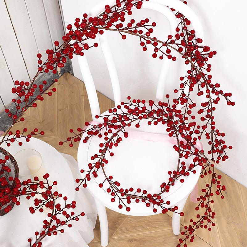 139cm Red Berry Rattan Artificial Holly Fruit Hanging Rattan