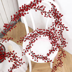 139cm Red Berry Rattan Artificial Holly Fruit Hanging Rattan