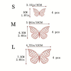 12pcs 3D Butterfly Wall Stickers for Room Decor in 3 Sizes
