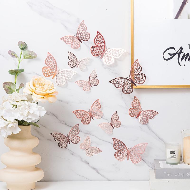 12pcs 3D Butterfly Wall Stickers for Room Decor in 3 Sizes